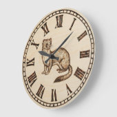 Wood Engraved Ferret Wall Clock ラージ壁時計 (傾斜)