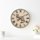 Wood Engraved Ferret Wall Clock ラージ壁時計 (ホーム)