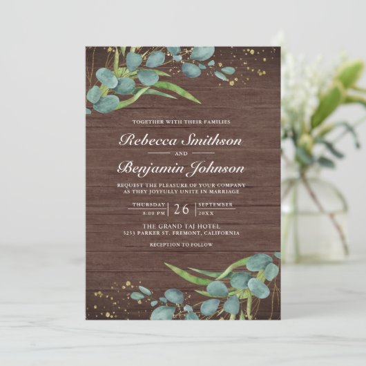 Wood Eucalyptus Photo Collage QR Code Wedding 招待状 (スタンド正面)