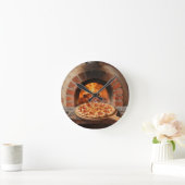 Wood-Fired Pepperoni Pizza Rustic Italian ラウンド壁時計 (ホーム)