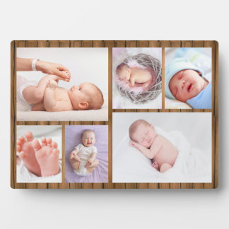 Wood Frame 6 Photo Collage Grid Newborn Baby  フォトプラーク