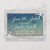 Wood Framed Starfishビーチ結婚式保存日 案内ポストカード (正面)