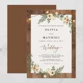 Wood Grain Bloom String Lights Wedding 招待状 (正面/裏面)