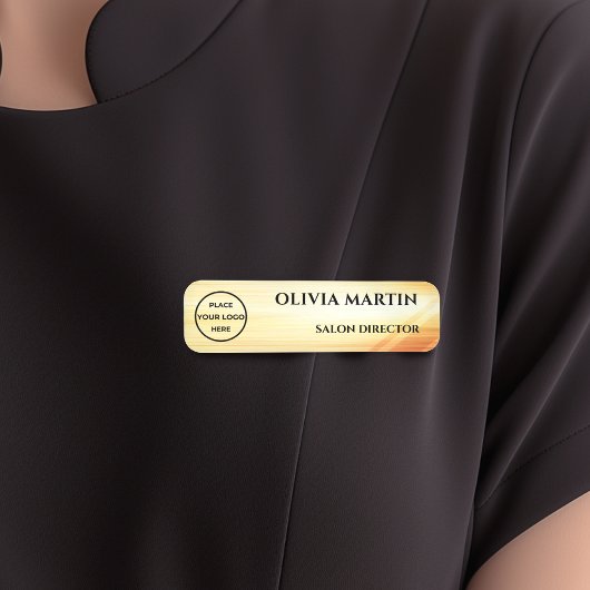 Wood-grain Gold-2 Magnetic Name Badge 名札
