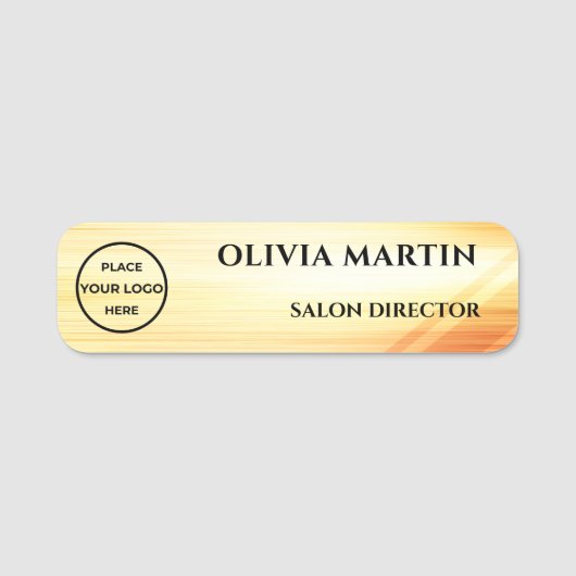 Wood-grain Gold-2 Magnetic Name Badge 名札 (正面)