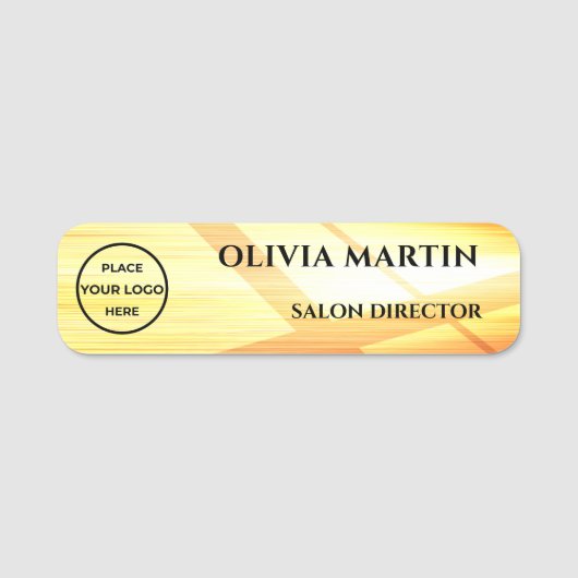Wood-grain Gold-4 Magnetic Name Badge 名札 (正面)
