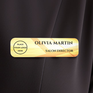 Wood-grain Gold-4 Magnetic Name Badge 名札