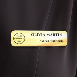 Wood-grain Gold Magnetic Name Badge 名札