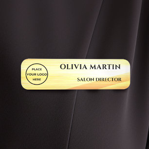 Wood-grain Gold Magnetic Name Badge 名札