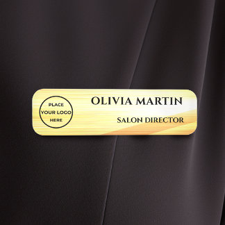 Wood-grain Gold Magnetic Name Badge 名札