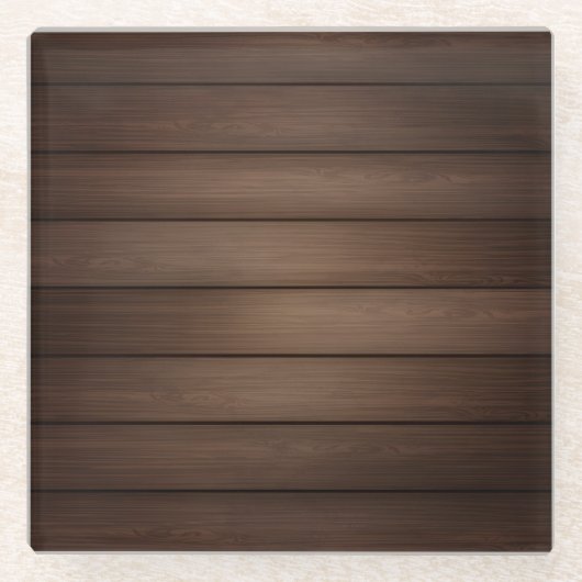 Wood Grain Striped Brown Abstract Fashion Art ガラスコースター (正面)