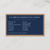 Wood Handyman Construction Navy Blue Gold  名刺 (裏面)