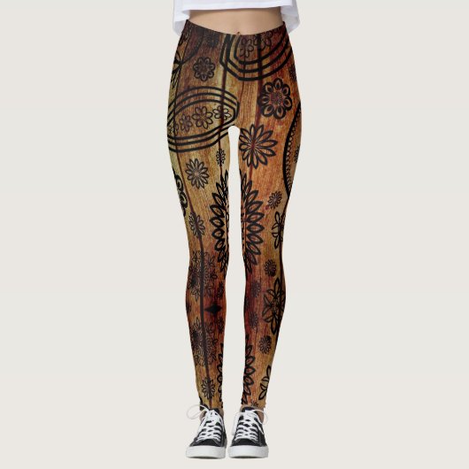 Wood Henna Tattoo - Power Yoga Leggings レギンス (正面)