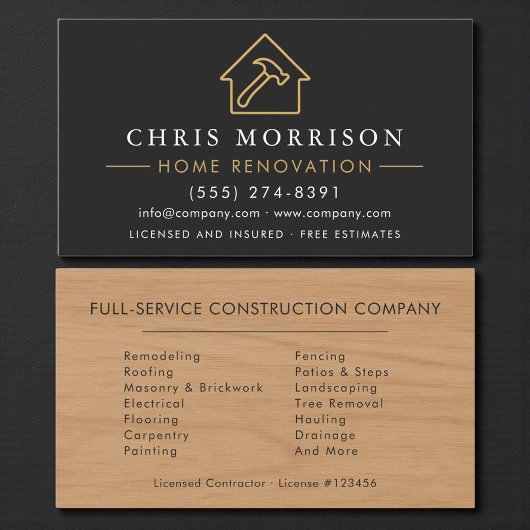 Wood Home Improvement Black Gold QR Code 名刺