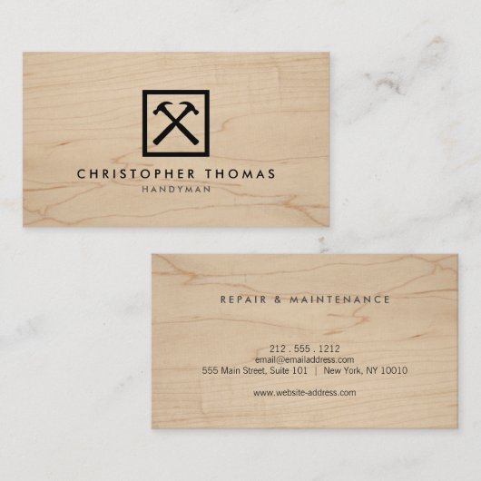 Wood IIのHandyman、Carpenter、Builderロゴ 名刺 (正面/裏面)