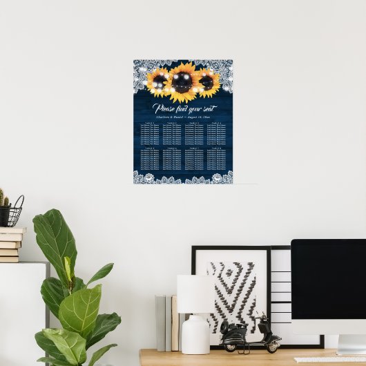 Wood Lace Sunflower Navy Blue  Seating Chart ポスター (ホームオフィス)