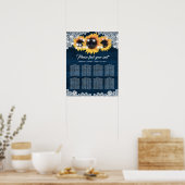 Wood Lace Sunflower Navy Blue  Seating Chart ポスター (キッチン)