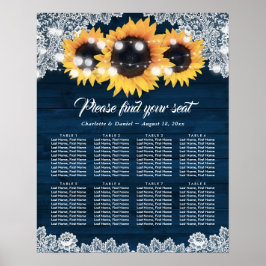 Wood Lace Sunflower Navy Blue  Seating Chart ポスター
