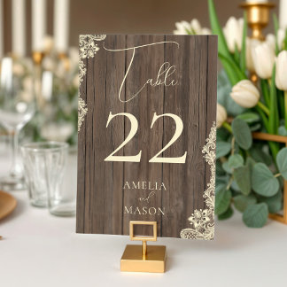 Wood Lace Wedding Rustic Table Number Card テーブルナンバー