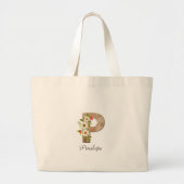 Wood letter P flower monogram retirement Tote Bag ラージトートバッグ (正面)