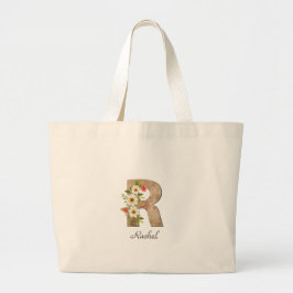 Wood letter R flower monogram retirement Tote Bag ラージトートバッグ