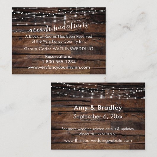 Wood & Lightsの結婚宿泊施設Insert Card エンクロージャーカード (正面/裏面)