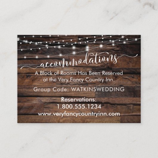 Wood & Lightsの結婚宿泊施設Insert Card エンクロージャーカード (正面)