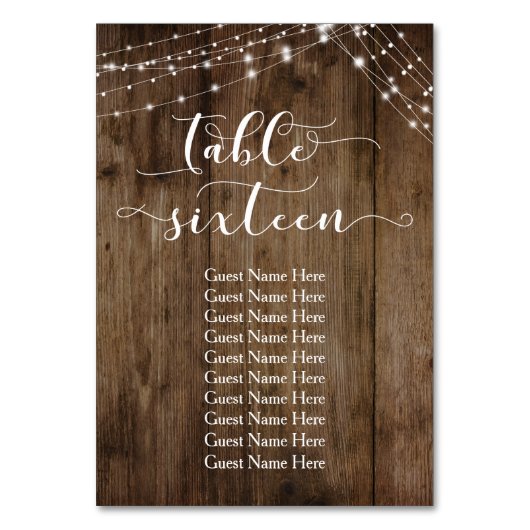 Wood & Lightsテーブル16とゲストネームカード テーブルナンバー (正面)