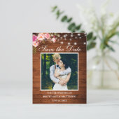 Wood Lightsピンクのフローラ写真Save the Date ポストカード (スタンド正面)