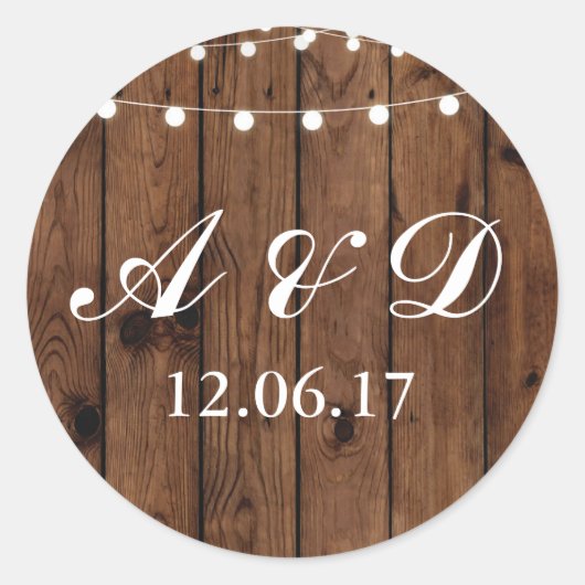 Wood Lights素朴ステッカーのラベル文字列エレガント ラウンドシール (正面)