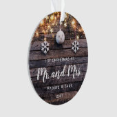 Wood Lights素朴フォト初めてのクリスマス結婚した オーナメント (正面)