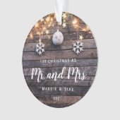 Wood Lights素朴フォト初めてのクリスマス結婚した オーナメント (正面)