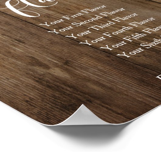 Wood & Lights Cupcake Flavors Reception Sign ポスター (角)