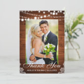 Wood Lights Lace素朴の写真結婚ありがとう サンキューカード (スタンド正面)