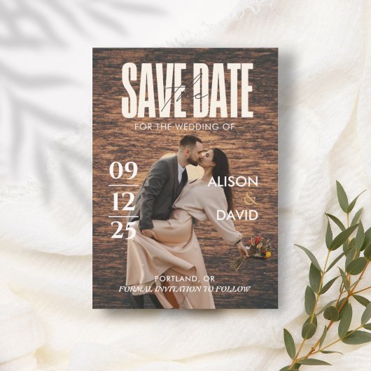 Wood Magazine素朴 Photo Save The Date 結婚's 招待状