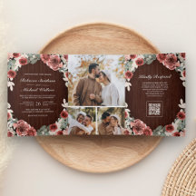 Wood Marsala フローラルフォトコラージュQRコード ウェディング