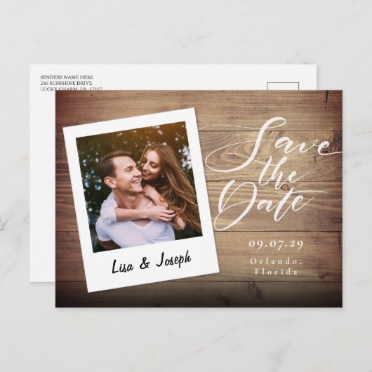 Wood Photo素朴 Scriptで日付を保存 ポストカード (正面/裏面)