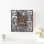 Wood Photo Collageモ素朴ノグラムが自分で作成 スクエア壁時計 (ホーム)
