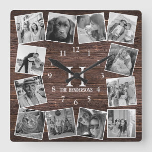 Wood Photo Collageモ素朴ノグラムが自分で作成 スクエア壁時計
