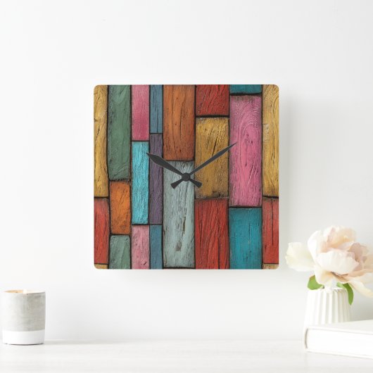 Wood Planks Wall Clock スクエア壁時計 (ホーム)