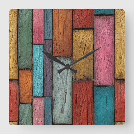 Wood Planks Wall Clock スクエア壁時計 (正面)