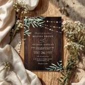 Wood Rustic String Light Country QR Code Wedding 招待状