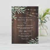 Wood Rustic String Light Country QR Code Wedding 招待状 (スタンド正面)