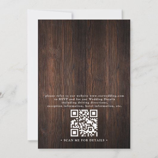Wood Rustic String Light Country QR Code Wedding 招待状 (裏面)