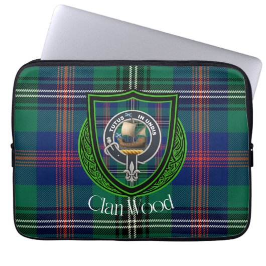 Wood Scottish Clan Tartan and Crest ラップトップスリーブ (正面)