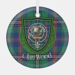 Wood Scottish Clan Tartan & Crest ガラスオーナメント