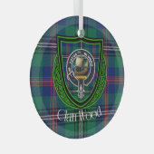 Wood Scottish Clan Tartan & Crest ガラスオーナメント (正面右)