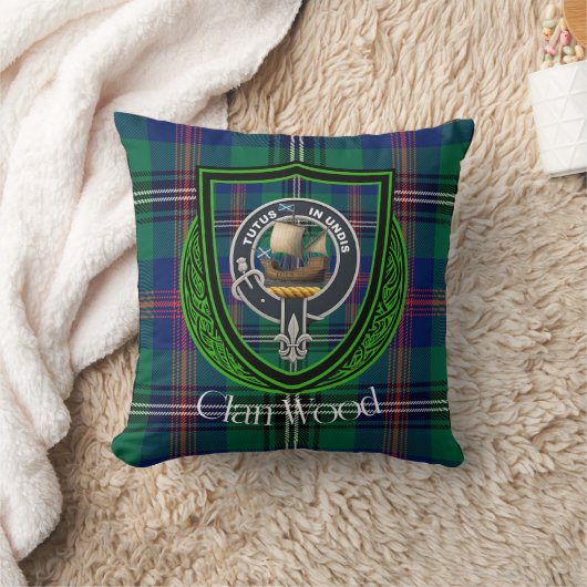 Wood Scottish Clan Tartan & Crest クッション (ブランケット)