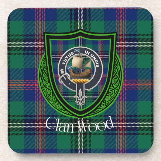 Wood Scottish Clan Tartan & Crest コースター (正面)