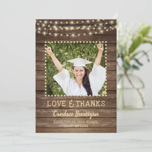 Wood String Lights卒業写真ありがとう 案内状 (スタンド正面)